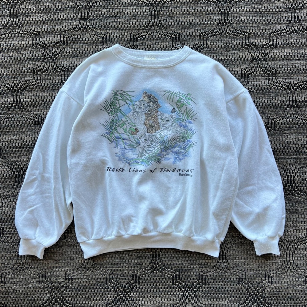 Vintage Toronto Zoo Sweatshirt Adult L White White Lions Timbavati Nature 90s